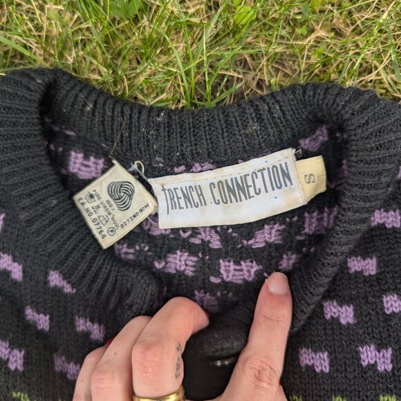 FALL AZTEC PRINT VINTAGE WOOL KNIT FRINGE CARDIGAN SWEATER - Picture 2 of 2